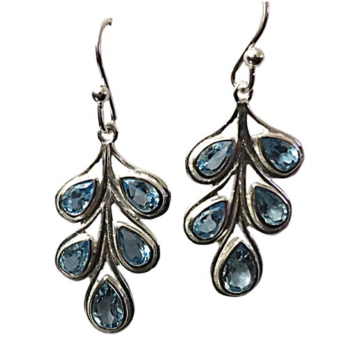 Sterling Silver Multistone, Stem & Flower shaped Dangle Earring – Blue ...